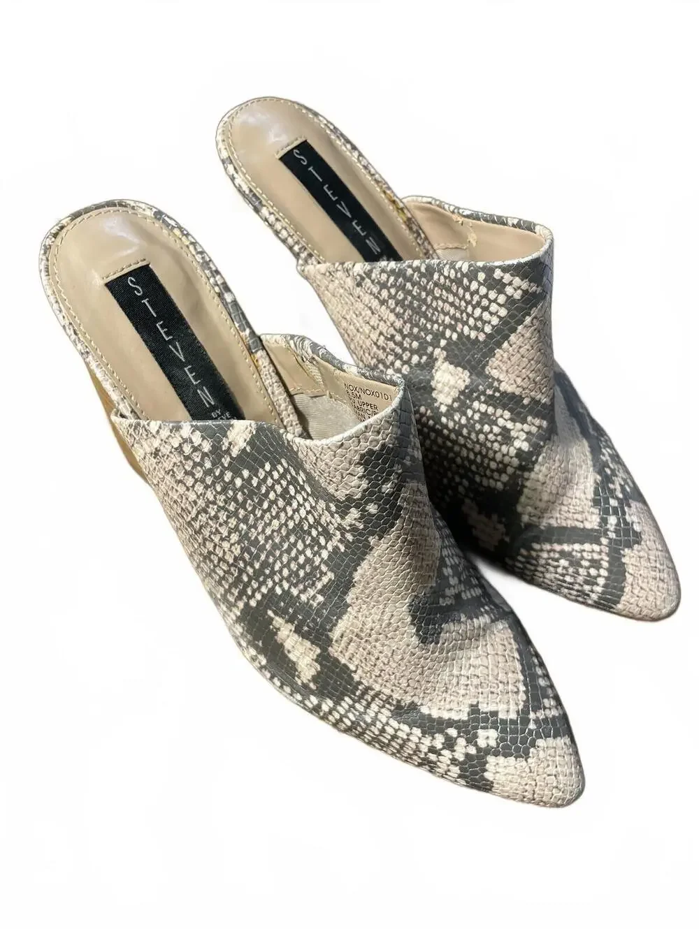 Steve Madden Block Heel Mules Shoes Womens Size 8.5 Snake Animal Print Boho